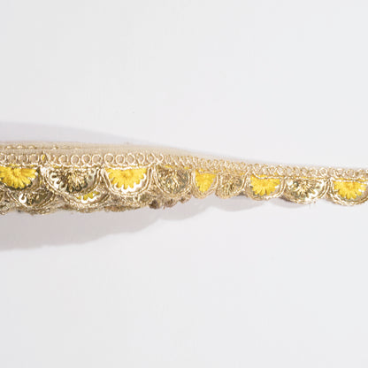 Yellow Resham Thread and Sequins Scalloped Lace (9 Mtr)