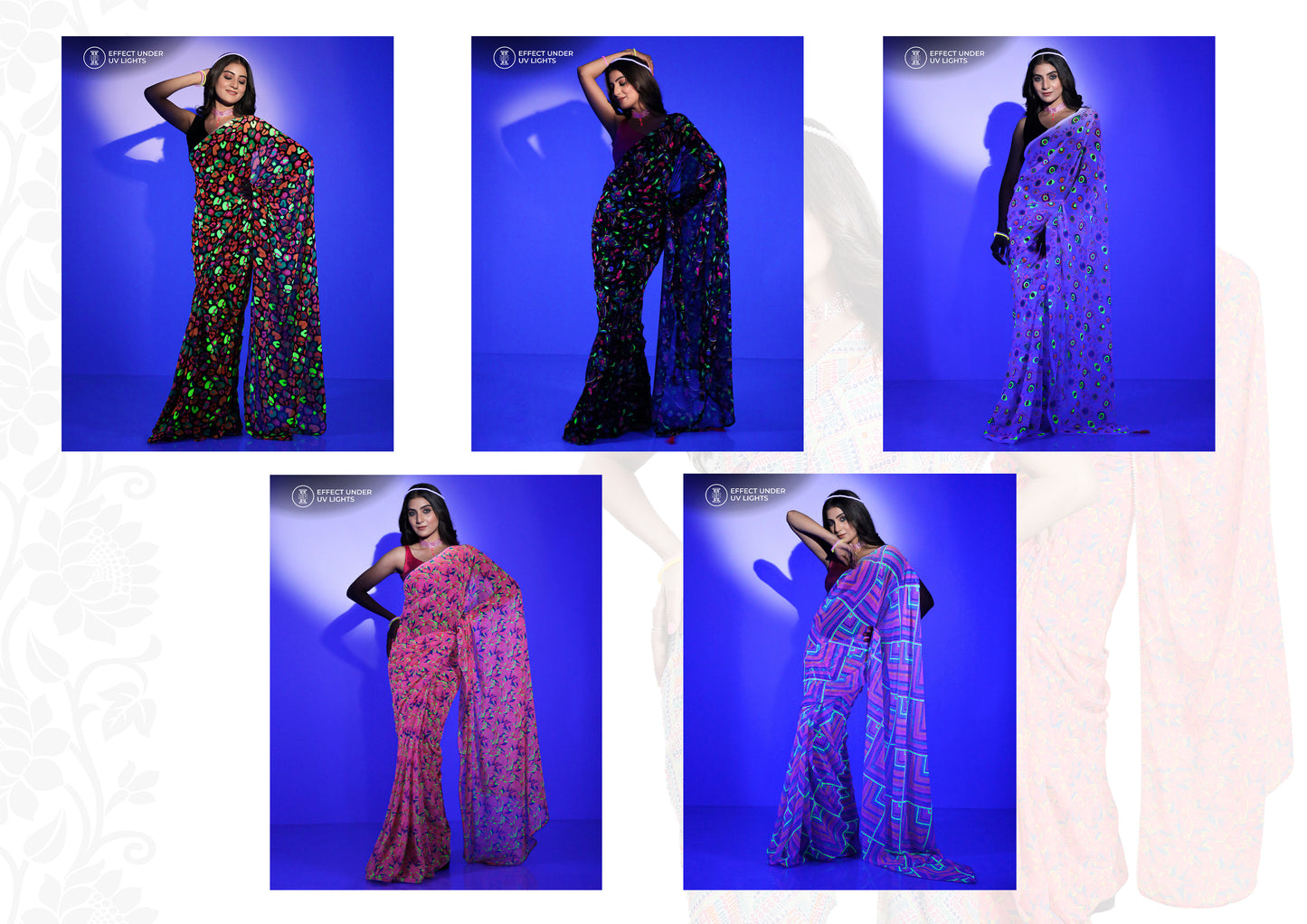 Electric Neon Georgette Sarees Catalogue Fir Wholesale - Set of 5 Sarees