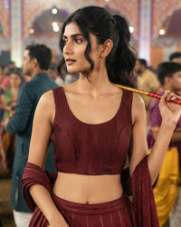 Maroon Pleated Satin Blouse