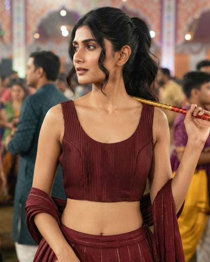 Maroon Pleated Satin Blouse