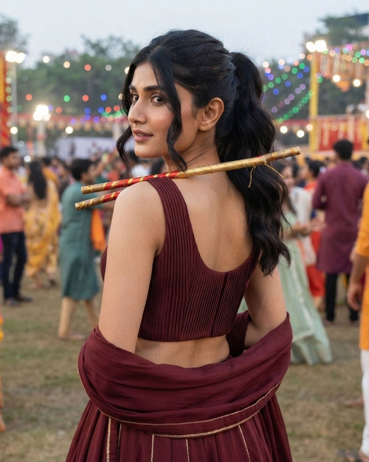 Maroon Pleated Satin Blouse