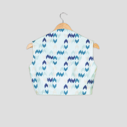 Ikkat Print Sleeveless V Neck Blouse
