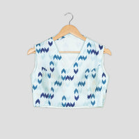 Ikkat Print Sleeveless V Neck Blouse