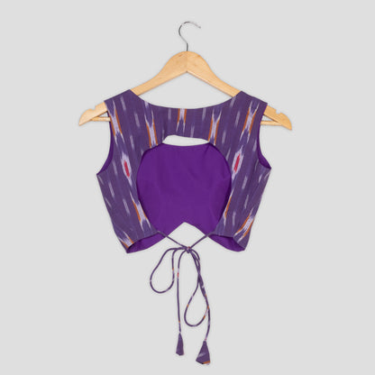 Purple Ikkat Print Sleeveless Tie-Up Blouse