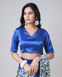 Royal Blue Plain V-Neck Half Sleeve Blouse