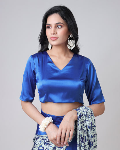 Royal Blue Plain V-Neck Half Sleeve Blouse
