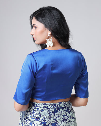 Royal Blue Plain V-Neck Half Sleeve Blouse