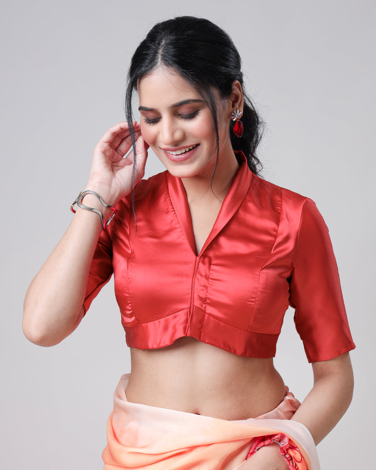 Chilli Red Plain Collar Neck Blouse