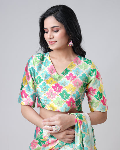 Geometric V-Neck Half Sleeve Blouse