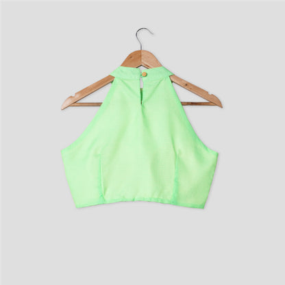 Plain Classic Green Halter Neck Kota Checks Blouse