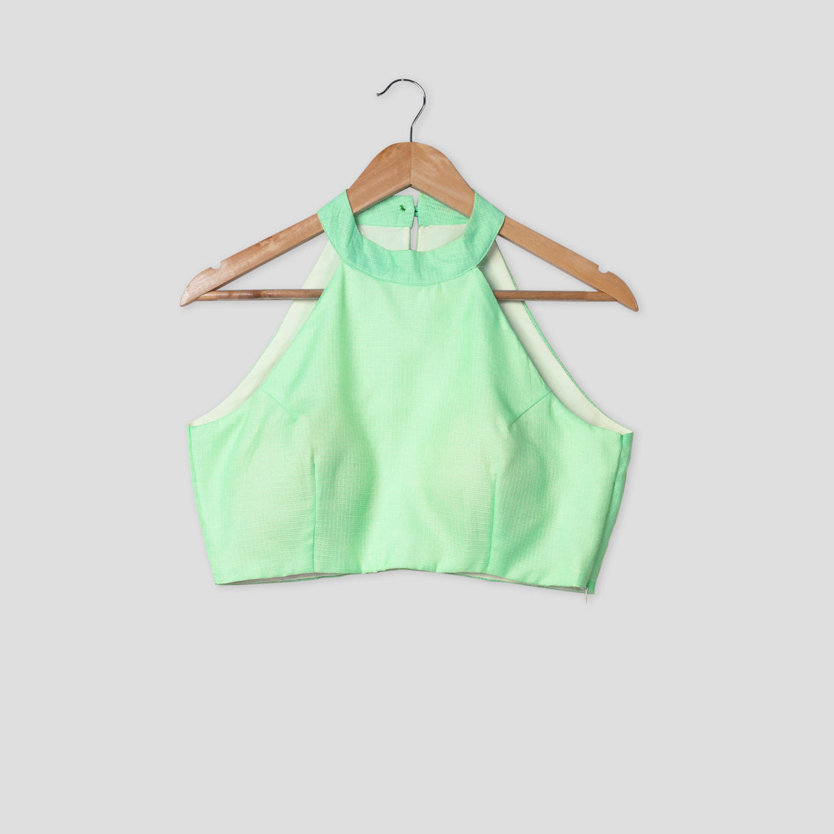Plain Classic Green Halter Neck Kota Checks Blouse