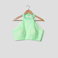 Plain Classic Green Halter Neck Kota Checks Blouse
