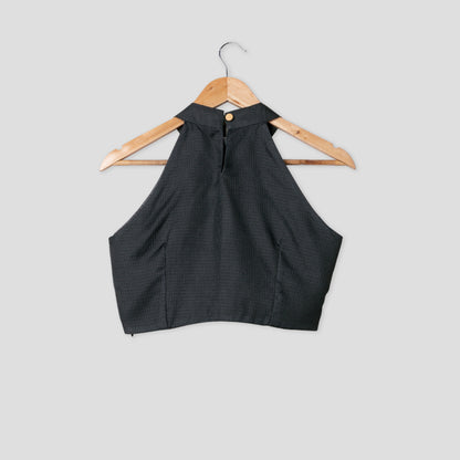 Plain Classic Black Halter Neck Kota Checks Blouse