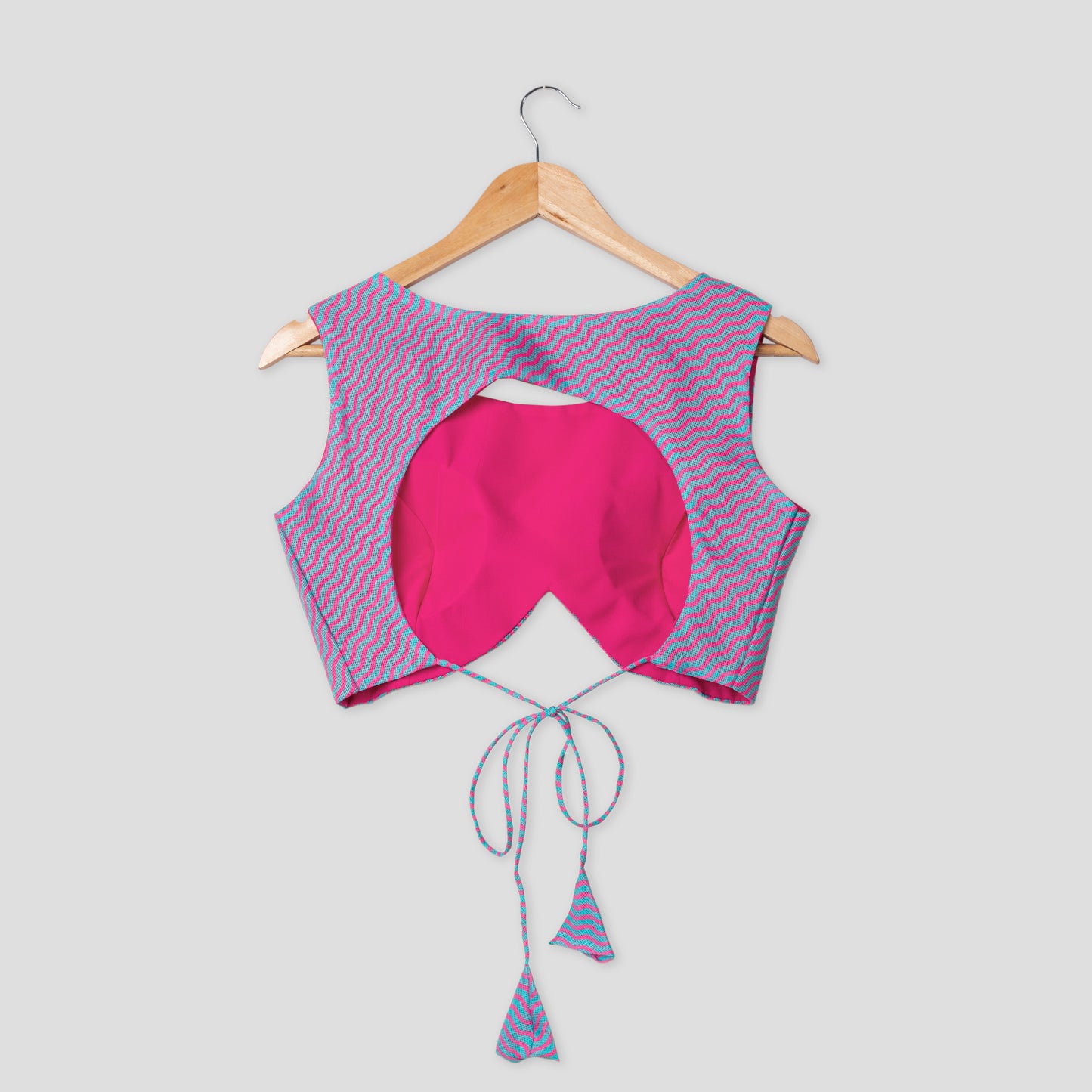 Pink And Blue Chevron Round Back Side Zip Blouse