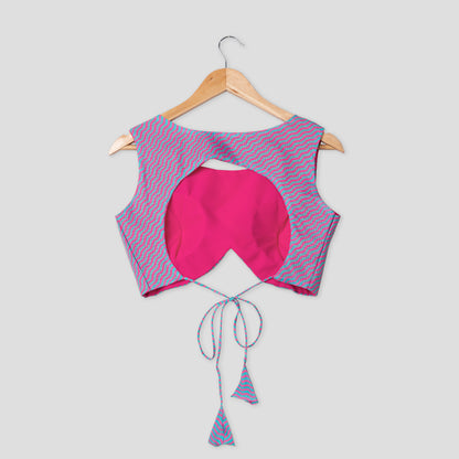 Pink And Blue Chevron Round Back Side Zip Blouse
