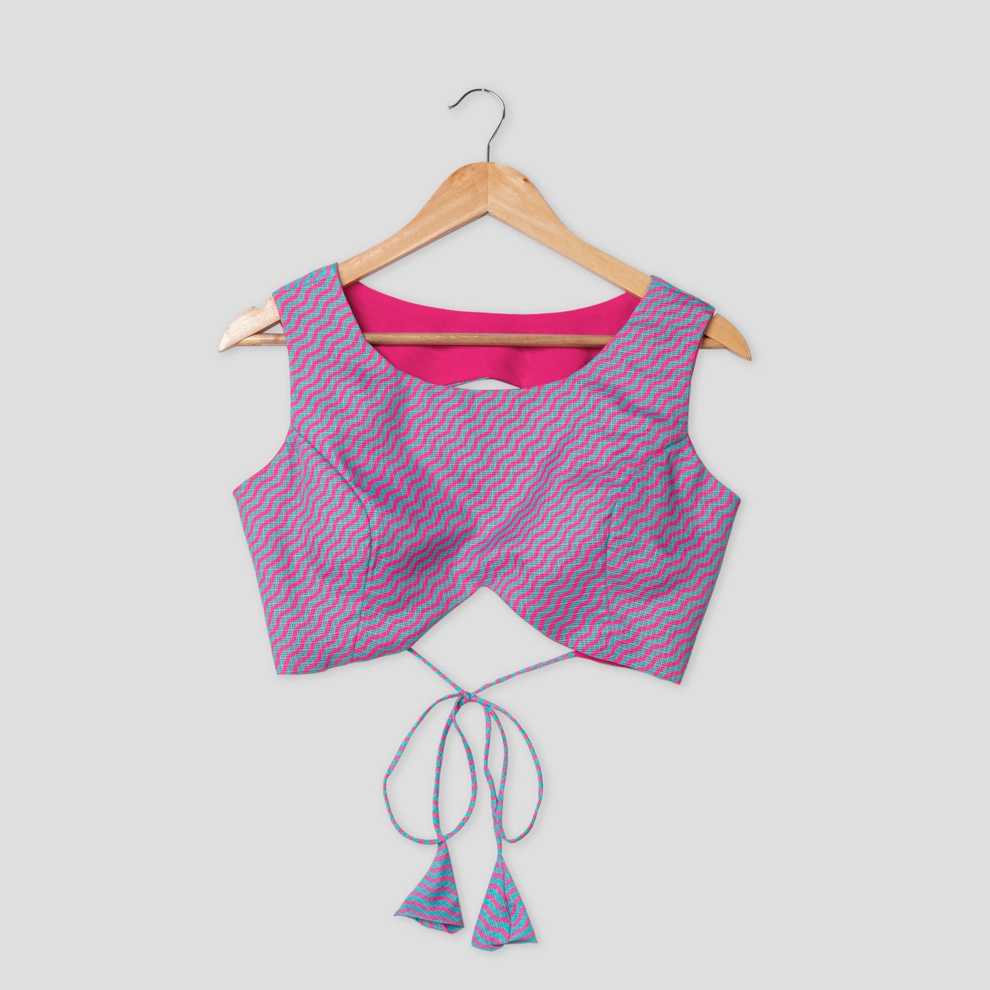 Pink And Blue Chevron Round Back Side Zip Blouse
