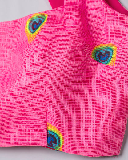 Pink Feather Square Neck Back Hook Blouse