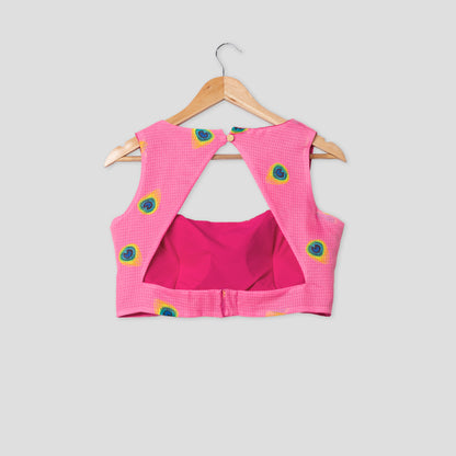 Pink Feather Square Neck Back Hook Blouse