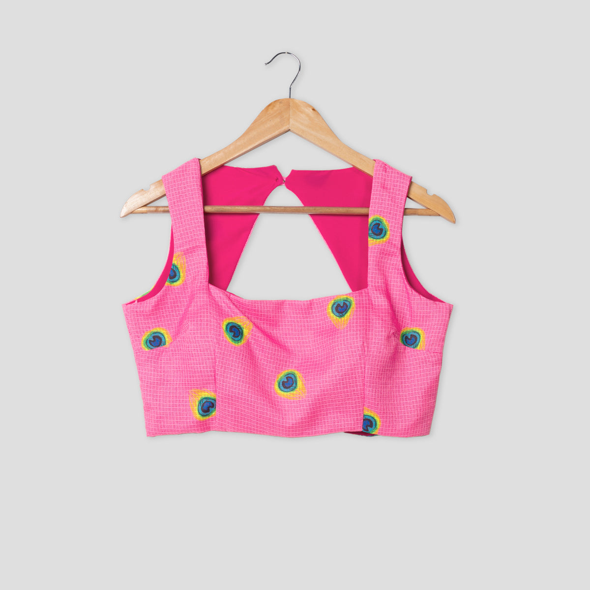 Pink Feather Square Neck Back Hook Blouse