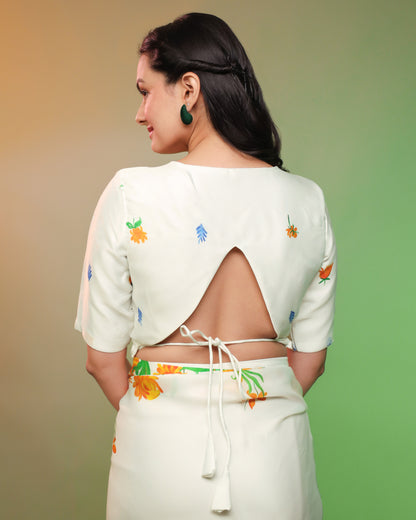 Tri Color Floral V Neck Blouse