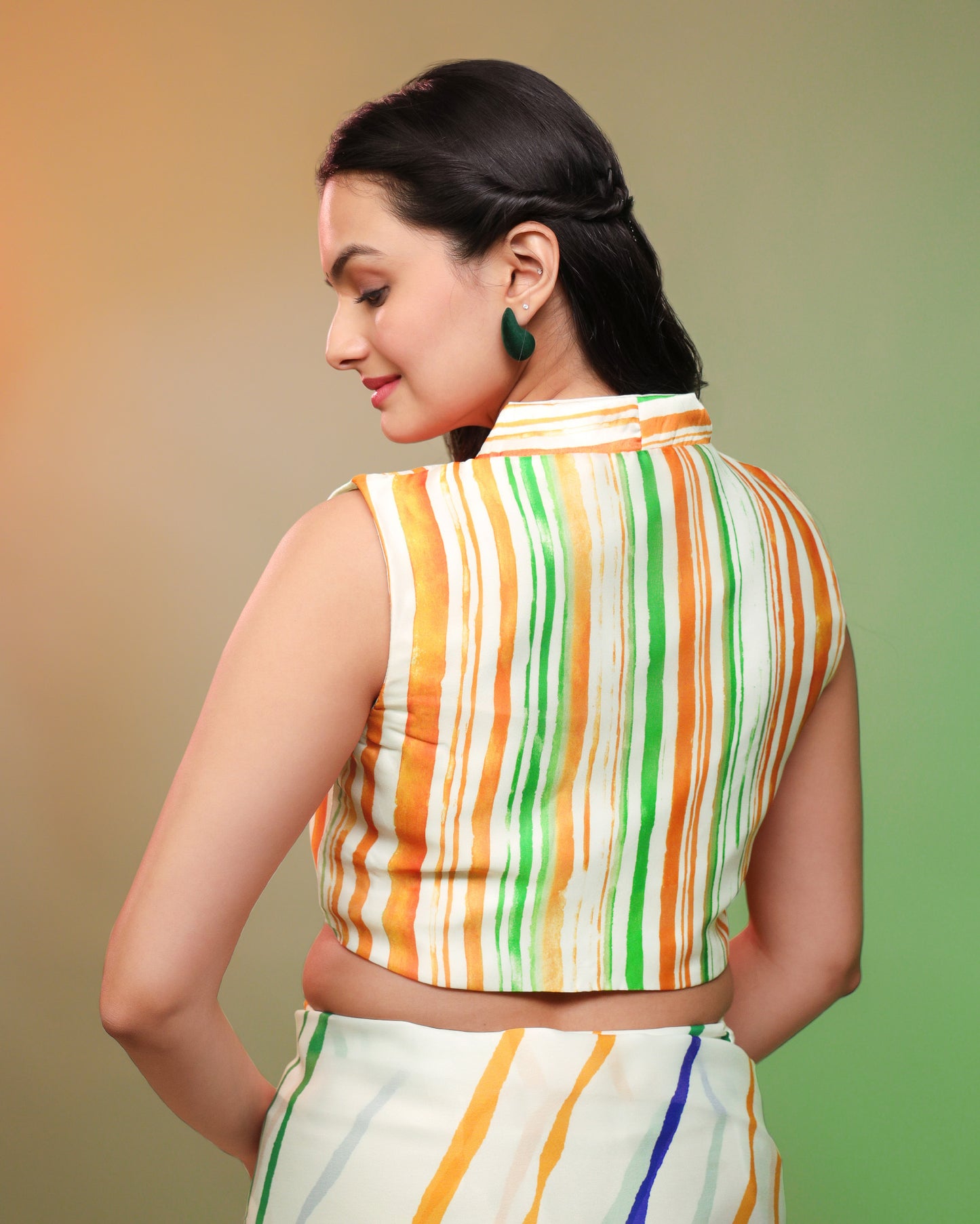 Tri Stripes V Neck Blouse