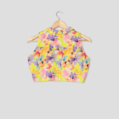 Cozy And Catchy Floral Collar Neck Sleeveless Cotton Blouse