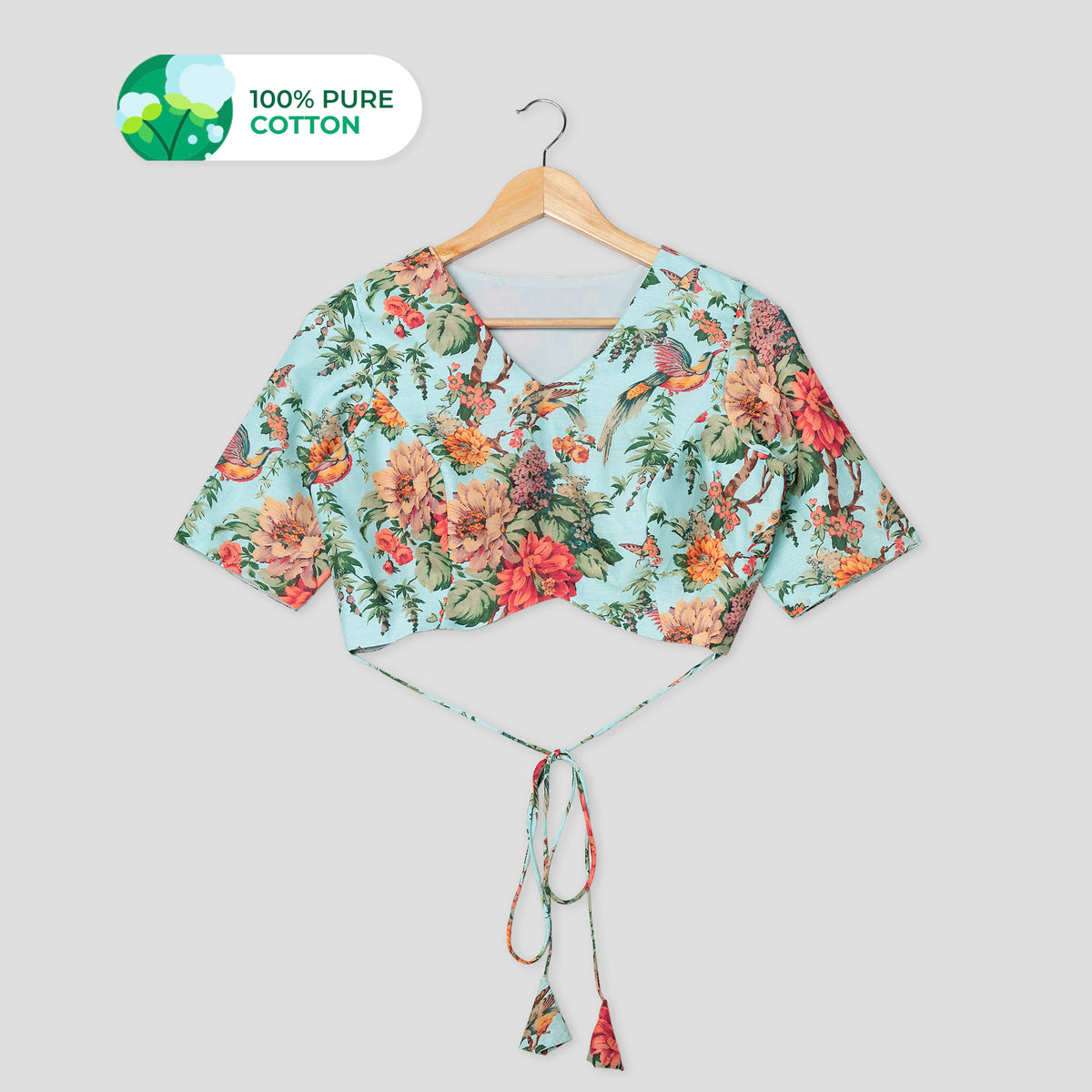 Nature Bloom Haven V Neck Cotton Blouse