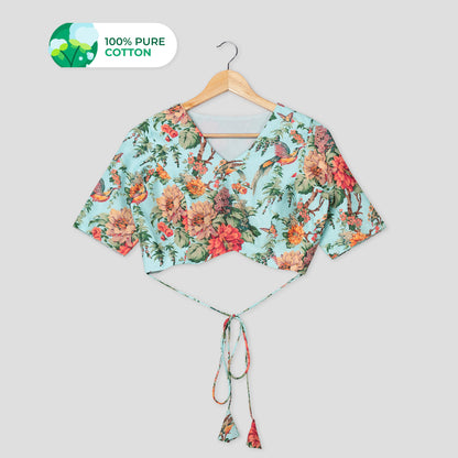 Nature Bloom Haven V Neck Cotton Blouse