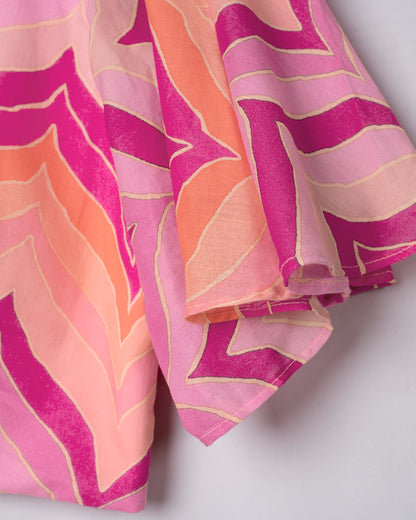 Purple Chevron Romantic Ruffle Sleeve Pure Cotton Blouse