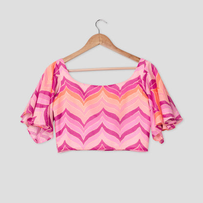 Purple Chevron Romantic Ruffle Sleeve Pure Cotton Blouse