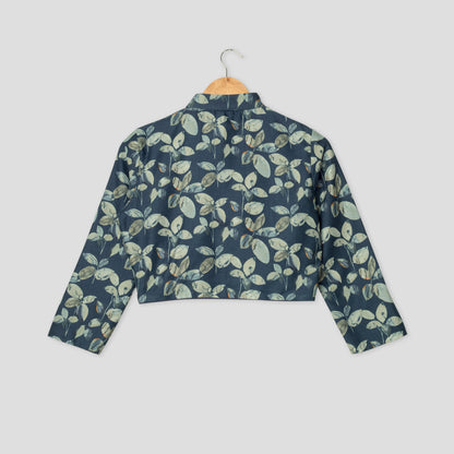 Navy Blue Lead Mandarian Collar Pure Cotton Blouse