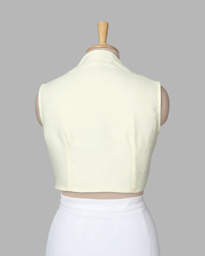 Off White Plain Sleeveless V-Neck Blouse