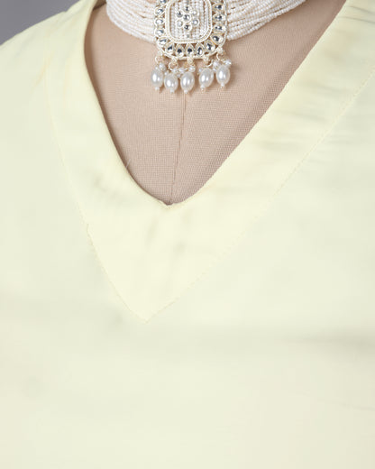 Off White Plain Sleeveless V-Neck Blouse