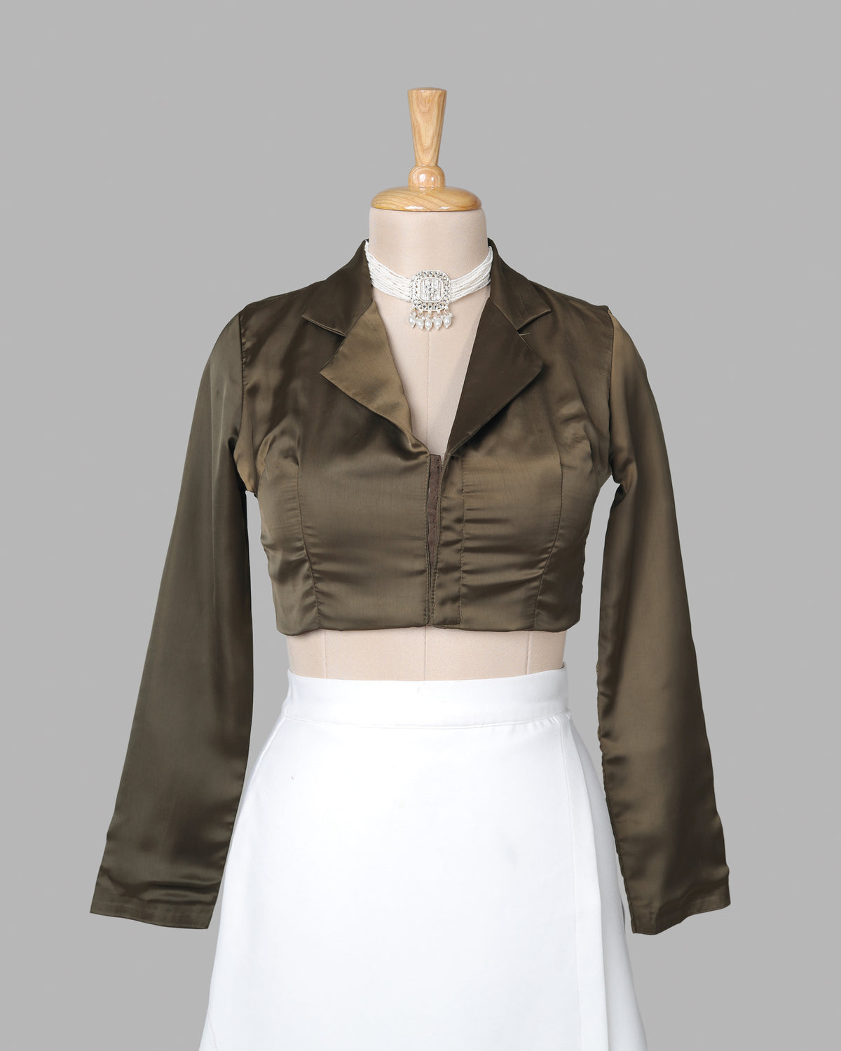 Pecan Brown Plain Notched Collar Blouse