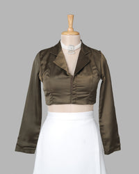 Pecan Brown Plain Notched Collar Blouse