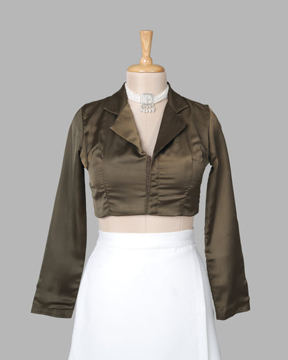 Pecan Brown Plain Notched Collar Blouse