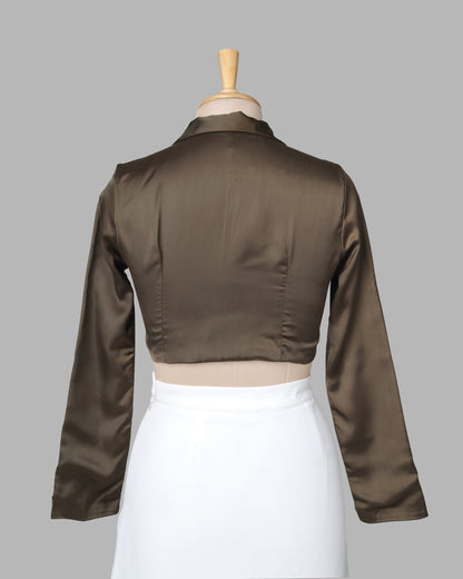Pecan Brown Plain Notched Collar Blouse