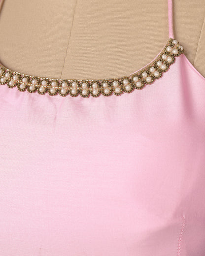 Premium Pearl Hand Work Pink Cotton Blouse