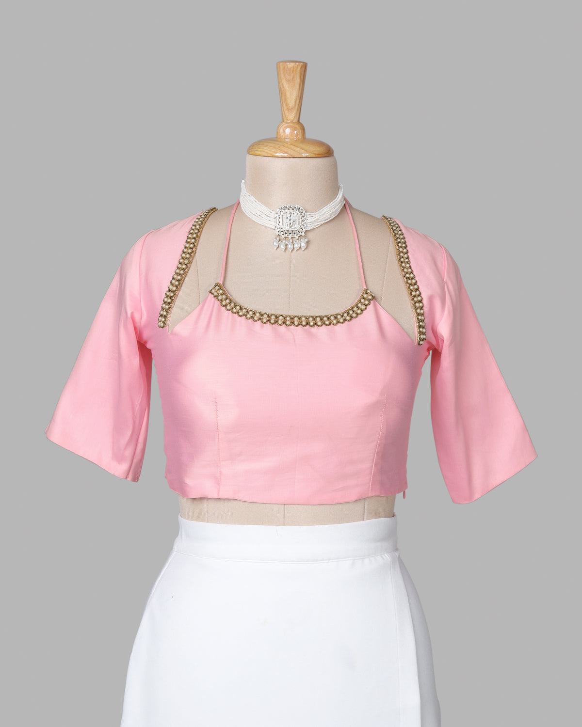 Premium Pearl Hand Work Pink Cotton Blouse