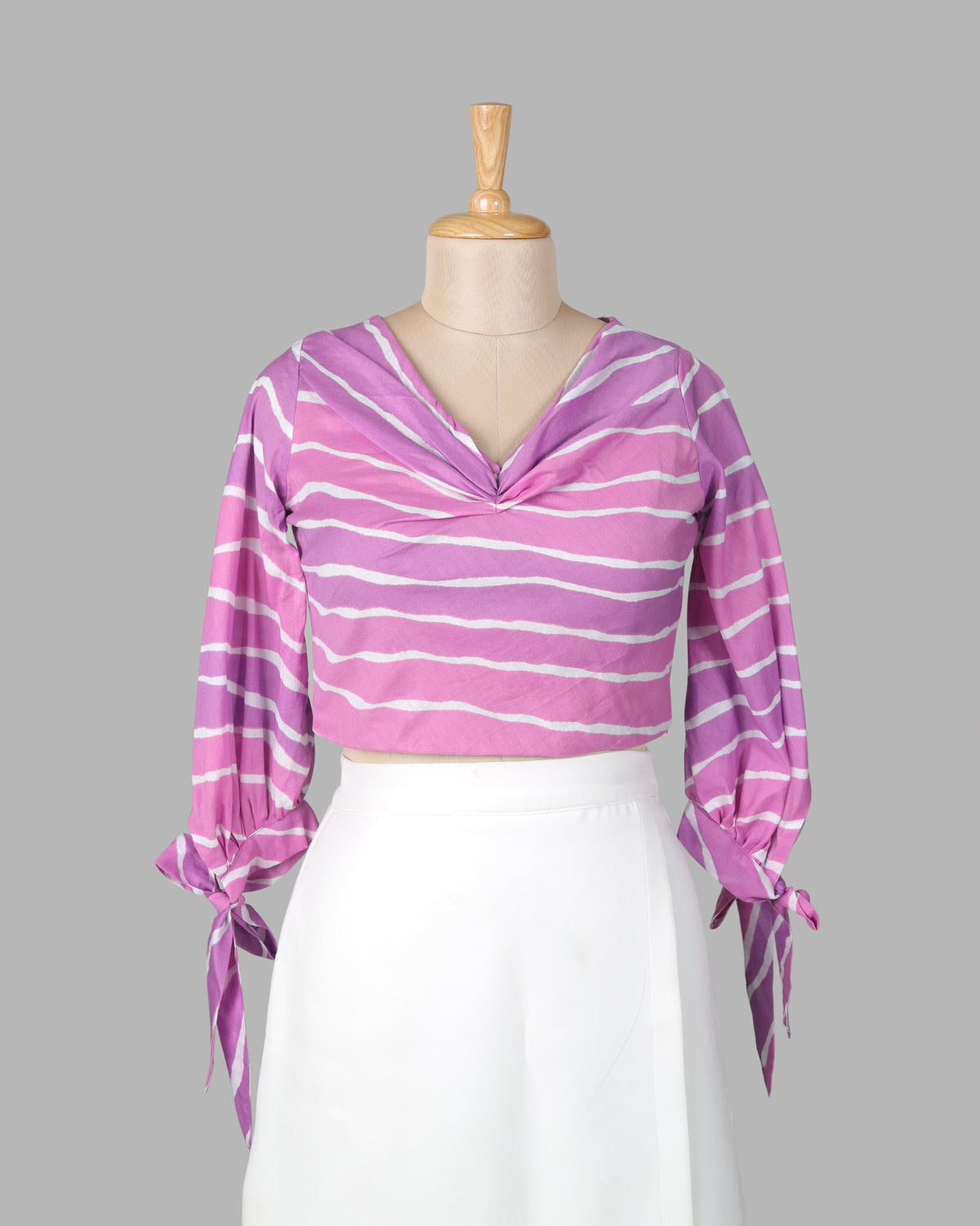 Purple Stripes Tie Up Sleeve Cotton Blouse
