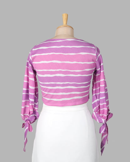 Purple Stripes Tie Up Sleeve Cotton Blouse