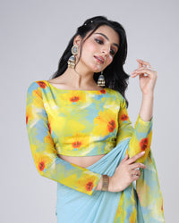 Yellow Floral Boat Neck Full Sleeve Blouse