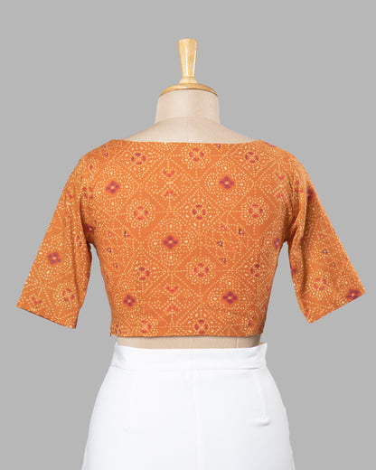 Sweet Heart Neck Bandhani Cotton Mulmul Blouse With Lace Work