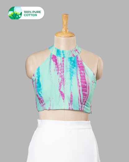 Halter Neck Shibori Sky Blue Sleevless Blouse