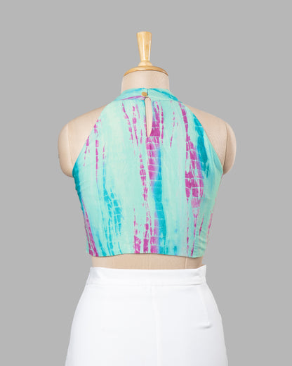 Halter Neck Shibori Sky Blue Sleevless Blouse