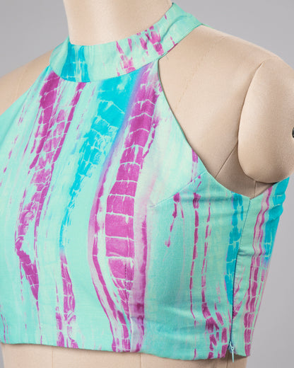 Halter Neck Shibori Sky Blue Sleevless Blouse