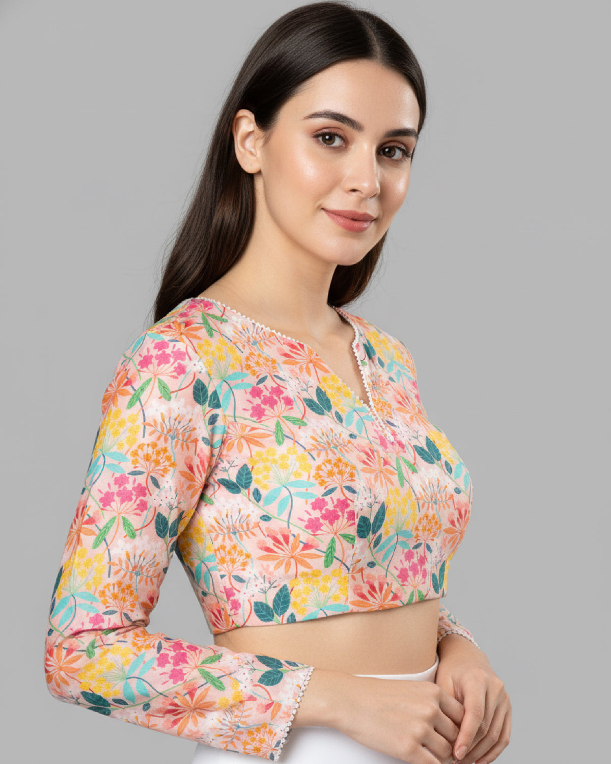 Multi Color Floral Short Sleeve Blouse