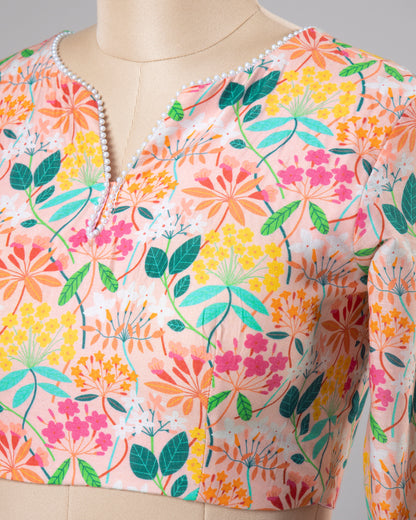 Multi Color Floral Short Sleeve Blouse