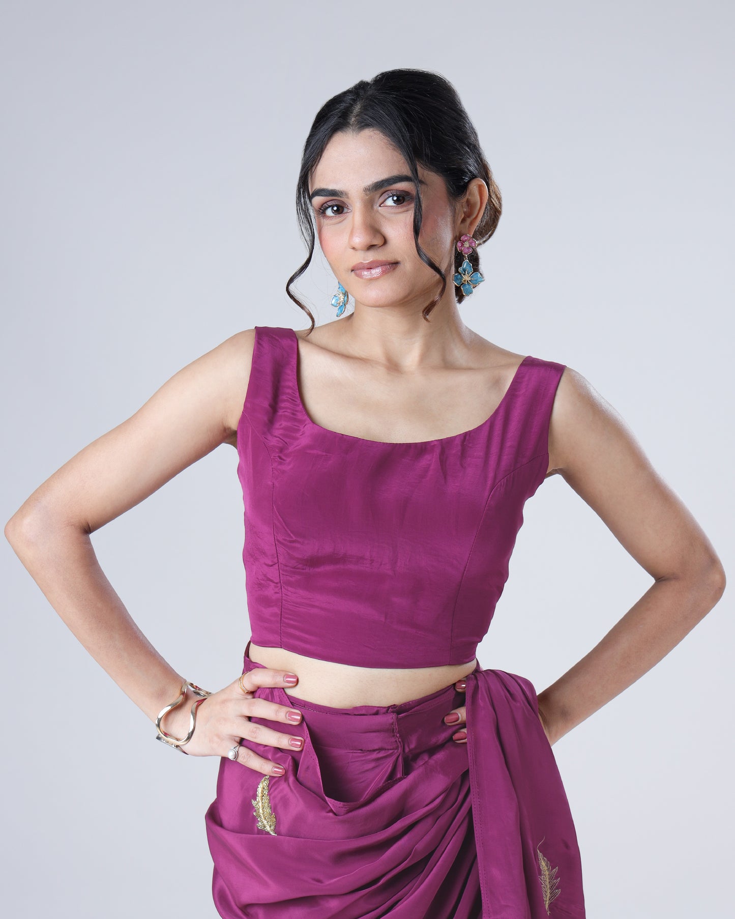 Plain Plum Purple Viscose Natural Crepe Blouse