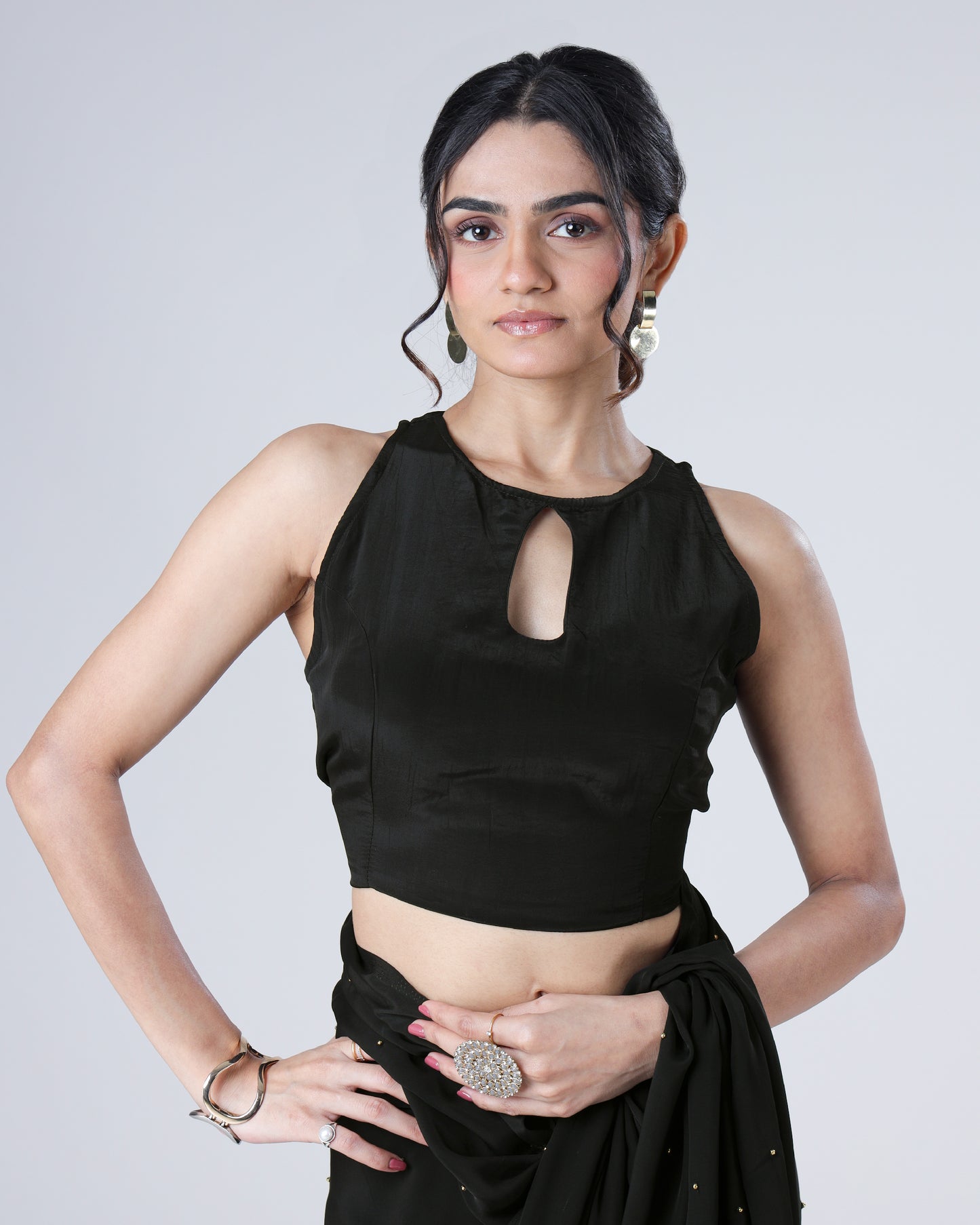 Plain Black Viscose Natural Crepe Blouse